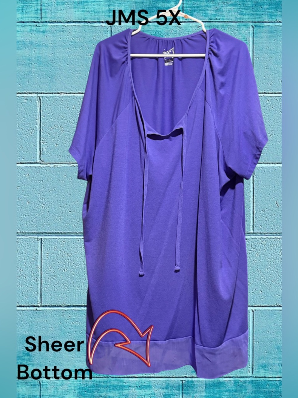 New w/o tags JMS Purple Short Sleeve Tunic with stylish sheer bottom hem